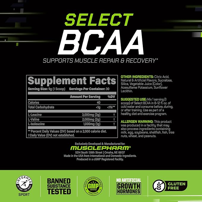 MusclePharm Essentials BCAA Powder, Pre & Post Workout Recovery Drink, Supports Muscle Recovery & Energy, Essential Amino Acids, 30 Serv, Fruit Punch