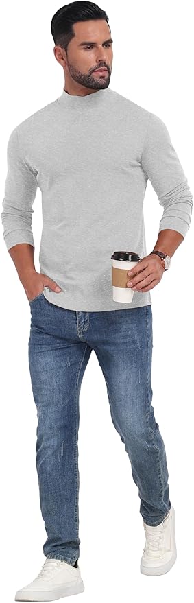 Sailwind Men's Mock Turtleneck Long Sleeve Shirt Cotton Basic Thermal Undershirt Lightweight Pullover