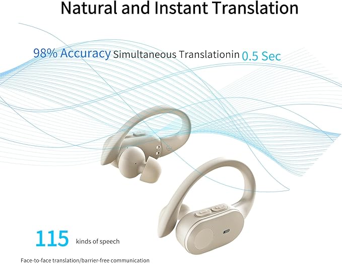 Wireless Earbuds Bluetooth Headphones, 80H Battery with Charging Case, Bluetooth 5.3, Physical Buttons, Real-Time Translation APP, Sport Ear Hooks for Running/Gym/Travel (White)