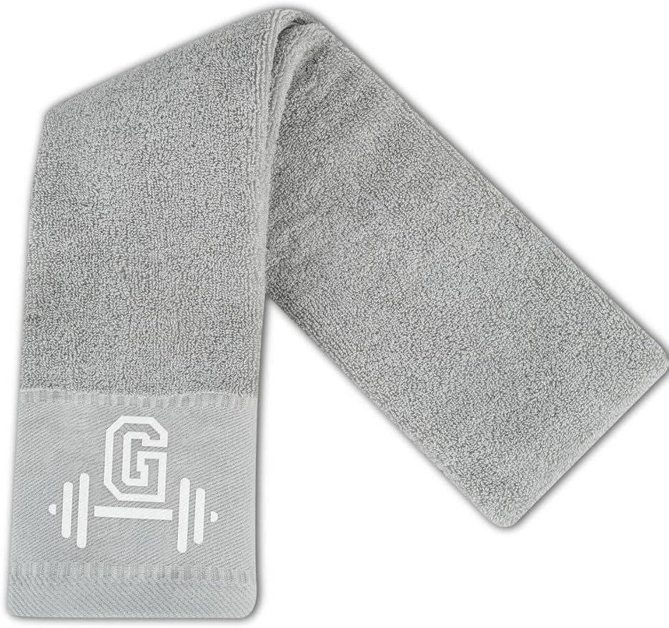 Gym Towel, Personalized Workout Gifts for Men, Women, Sports Lover, Exercise Fitness Gift for Gym Enthusiast on Birthday, Christmas, Soft and Absorbent Towel, Gray, Initial G
