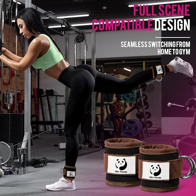 Slim Panda Ankle Strap for Cable Machine,Ankle Cuff for Kickbacks, Booty Hip Abductors,Glute Workouts, Leg Extensions, Curls for Men and Women, Adjustable with Double D-Rings