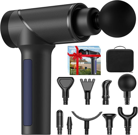 JQX Professional-Grade Percussion Massager - 6-Speed Deep Tissue Therapy Gun with 10mm Amplitude, 9 Attachments & Travel Case - 3200 RPM Quiet Electric Muscle Recovery for Athletes, Gym, Home Use