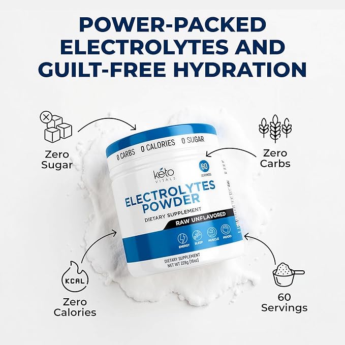 Keto Vitals Unflavored Electrolyte Powder - Sugar Free Electrolytes for Fasting, Keto & Hydration - No Sugar, No Flavor - Flavorless Electrolytes Powder Tub - 60 Servings