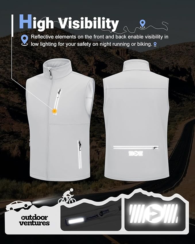 Outdoor Ventures Men's Windproof Softshell Vest Outerwear Lightweight Sleeveless Jacket for Running Golf Hiking Travel