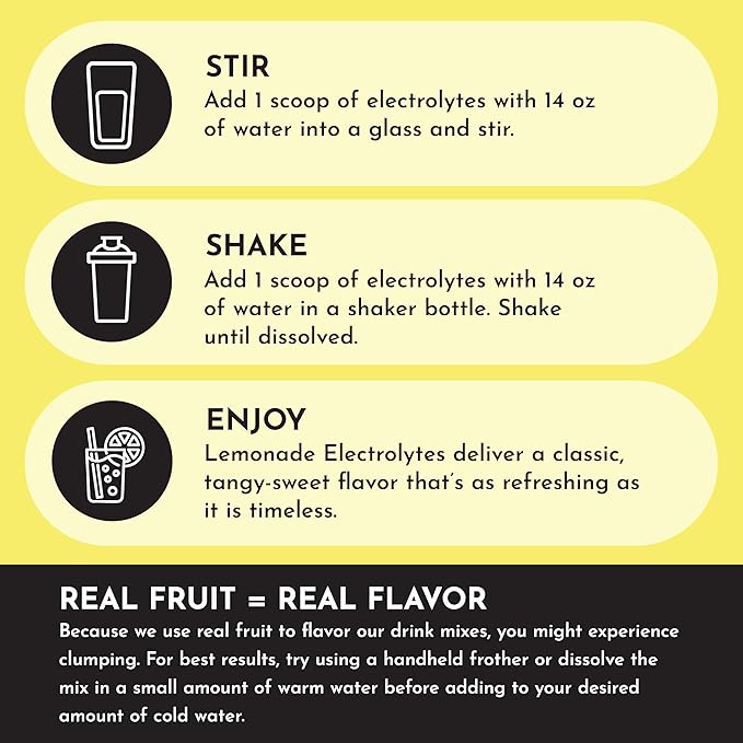 JUST INGREDIENTS Lemonade Electrolytes Drink Mix - Coconut Water, Sea Salt, Trace Minerals - 30 Servings