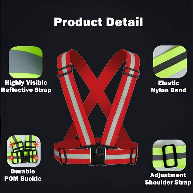 Reflective Running Vest 2-10 Pack, High Visibility Reflective Gear Night Cycling Safety Vest Strap for Men Women Kids