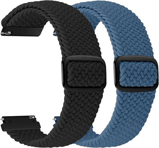 2 Pack Quick Release Braided Bands - 18mm 19mm 20mm 22mm 24mm Solo Loop Adjustable Soft Band for Women Men