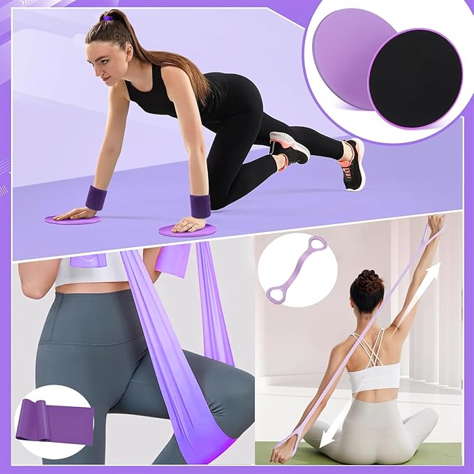 Pilates Essentials Kit for Women, Yoga Exercise Equipment Set for Home Workouts with Mini Ball, Resistance Bands, Sliding Disks & Accessories - Fitness Set for Yoga & Pilates Beginners