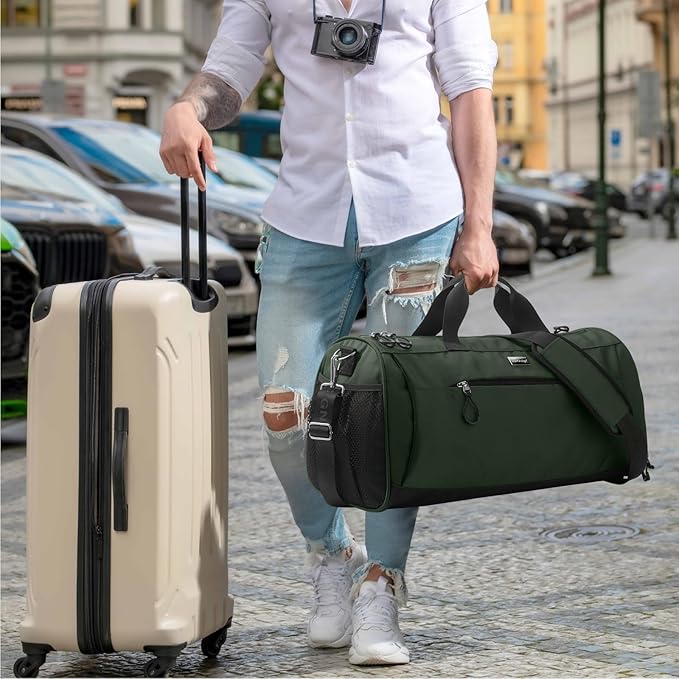 TOPDesign Gym Bag for Women & Men, Unisex Duffel Bag with Shoe Compartment & Wet Pocket for Travel Sports Gym (M Green)