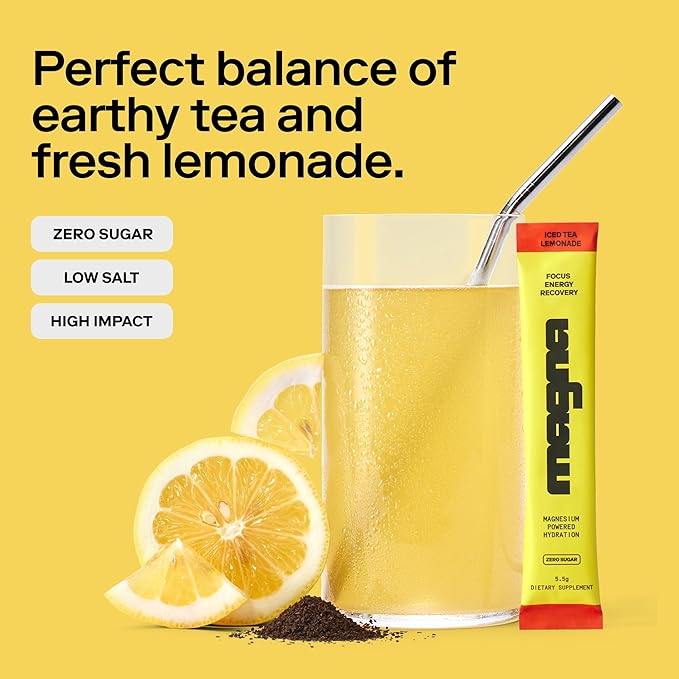 MAGNA Electrolyte Powder Drink Mix for Hydration, Energy & Focus Support with Magnesium L Threonate, Sodium, Potassium, Vitamin D, B6 & B12, Sugar Free, Tea Lemonade Flavor, 14 Servings
