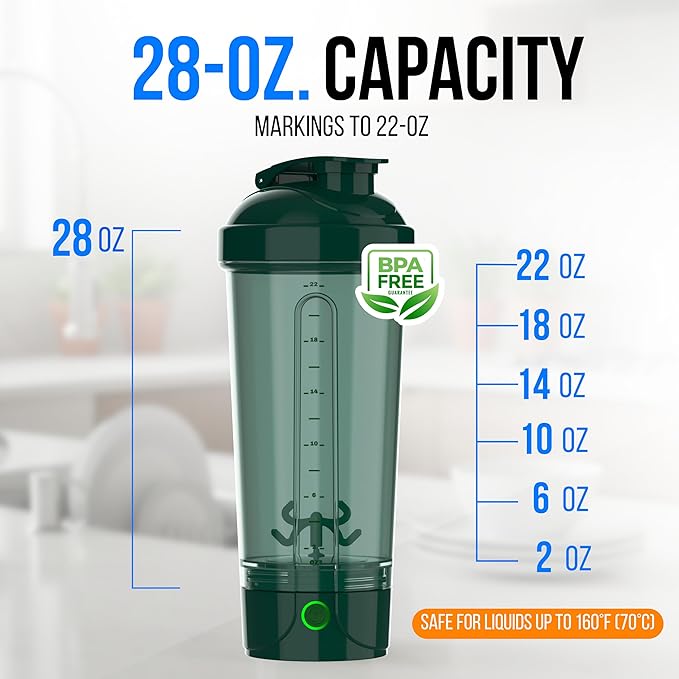 VELOMIX Electric Protein Shaker Bottle - 24 oz | USB-C Rechargeable | Leak Proof Shaker Cups for Protein Shakes | Portable Blender for Shakes and Smoothies (Electric - Green)