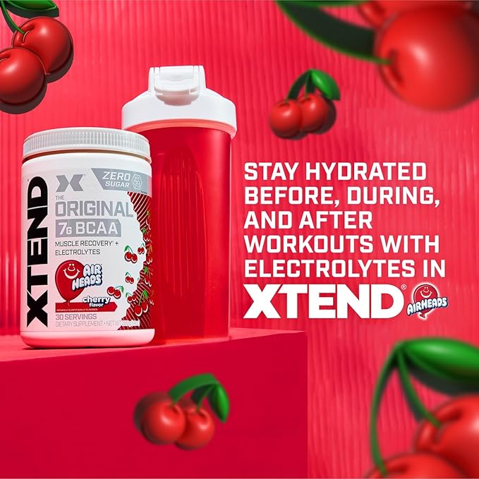 Xtend Original BCAA Powder Airheads Candy Flavor, 7g BCAA and 2.5g L-Glutamine, Sugar Free Post Workout Muscle Recovery Drink with Amino Acids for Men & Women, 30 Servings