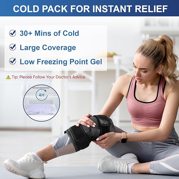 APEXUP Ice Pack for Knee Pain Relief, Large Reusable Wrap After Surgery, Flexible Gel Cold Pack for Injuries, Pain Relief for Back, Shoulder, Elbow, Ankle and Leg (Black, L, 2PK)