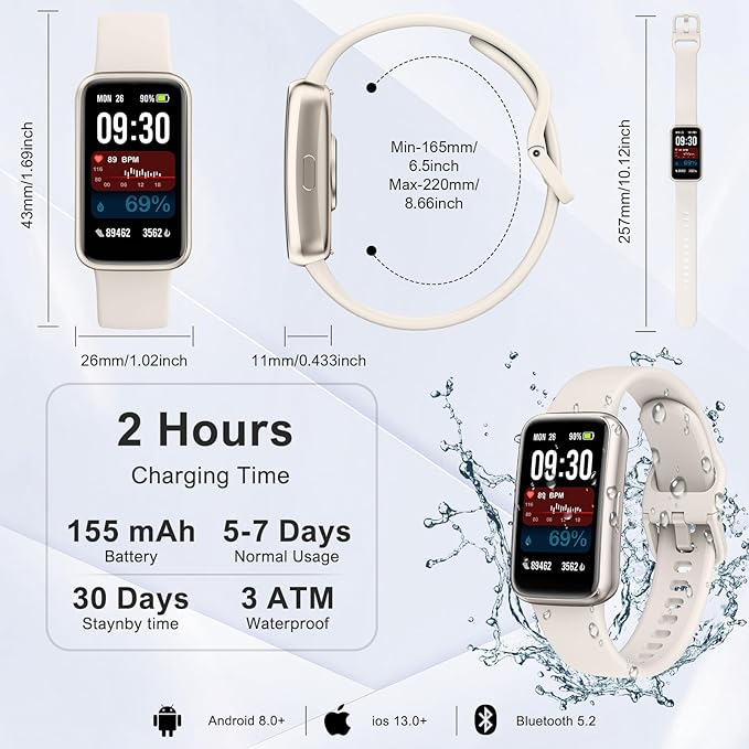 Fitness Tracker,Smart Watch with 24/7 Heart Rate Blood Oxygen Sleep Monitor,1.47" HD Touchsreen with Step & Calorie Counter 100+ Sport Modes Health Activity Trackers for Men and Women (White)
