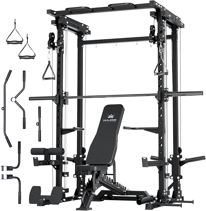 MAJOR FITNESS Drone3 Smith Machine, All-in-One Home Gym Power Rack with Cable Crossover, Pull-Up Bars, T-Bar & Squat Station, Heavy-Duty Full-Body Workout for Strength Training