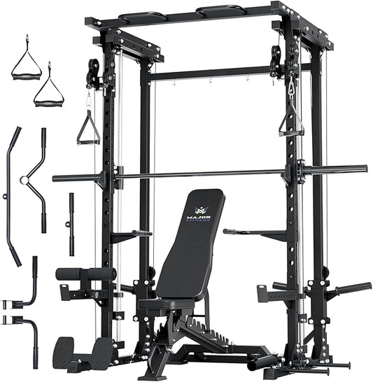 MAJOR FITNESS Drone3 Smith Machine, All-in-One Home Gym Power Rack with Cable Crossover, Pull-Up Bars, T-Bar & Squat Station, Heavy-Duty Full-Body Workout for Strength Training