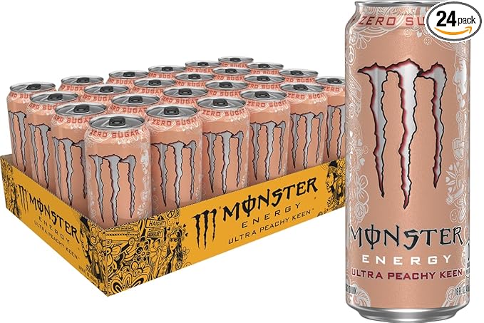 Monster Energy Ultra Peachy Keen, Sugar Free Energy Drink, 16oz (Pack of 24)