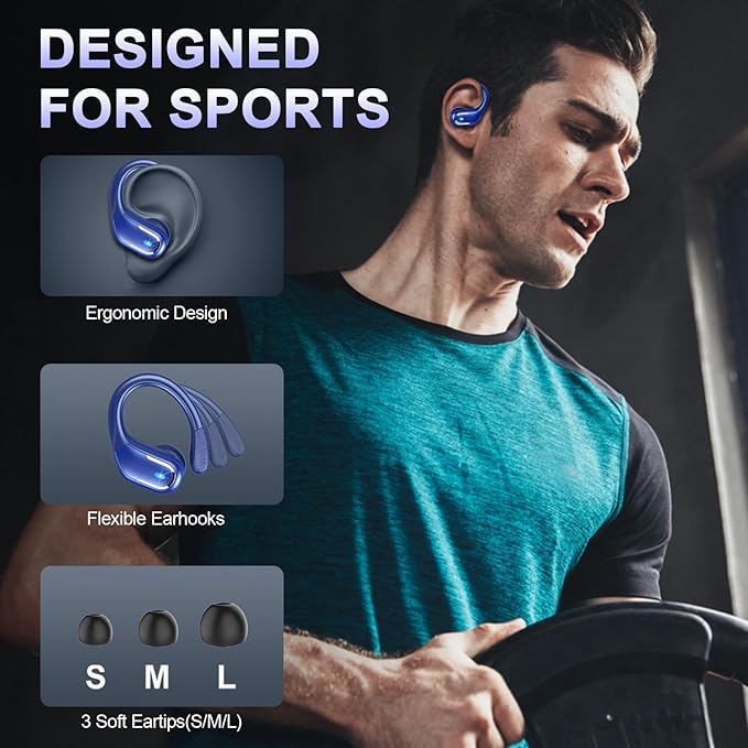 Wireless Earbud, Bluetooth 5.4 Headphones 75Hrs Playtime, Bluetooth Earbuds Deep Bass Noise Cancelling Mic, Over Ear Bud with Sport Earphones Earhooks, IP7 Waterproof Touch Control for Workout/Running