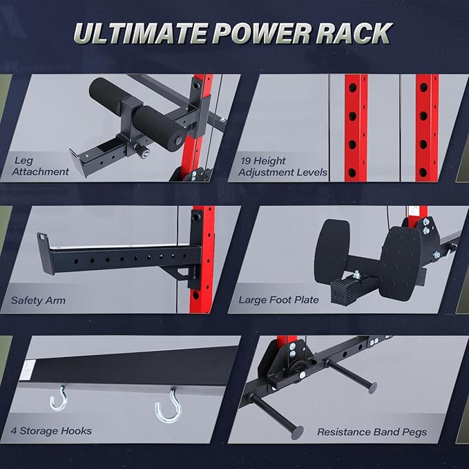 MAJOR FITNESS Drone3 Power Rack, Multi-Function Home Gym Squat Rack with Pull-Up Bar, Cable Crossover & J-Hooks, Heavy-Duty Steel Frame for Maximum Stability & Strength Training