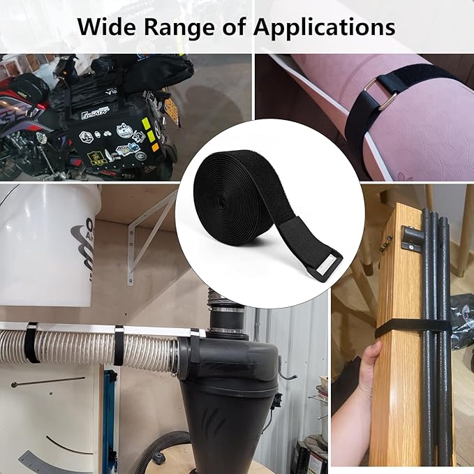 Hook and Loop Straps, 2'' x 16', Fastening Cinch Straps with 15 Buckles, Cut to Length, Heavy Duty, Reusable Cable Straps, Cord Straps, 16 Feet Long Cord Strap for Storage and Organization