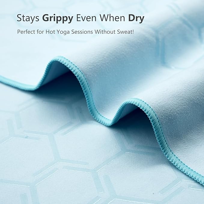 Eunzel Yoga Towel for Hot Yoga,Non-Slip Double Sided Silicone Grip Towel Absorbent Microfiber Towel for Hot Yoga, Vinyasa and Power 26.5"x72", Blue