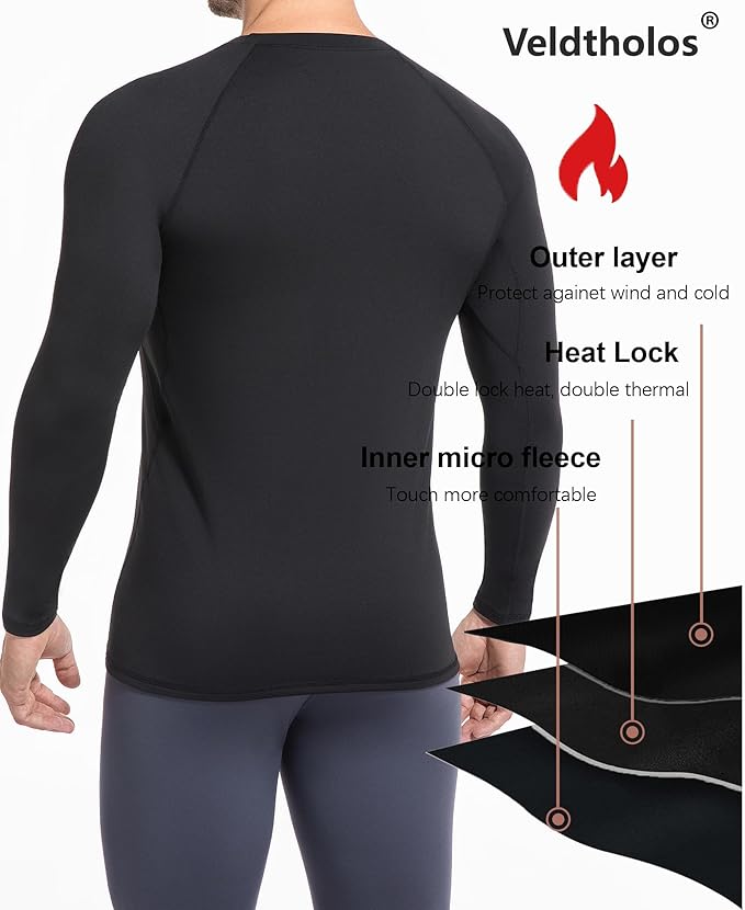 5 Pack Thermal Compression Shirts for Men Fleece Lined Long Sleeve Athletic Base Layer Winter Gear Undershirt Workout Top