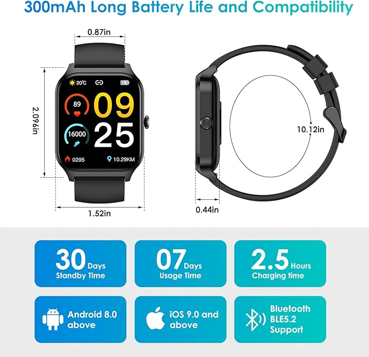Smart Watch for Men Women Make Call Answer 1.85" with 20+ Sport Modes Fitness Tracker Sleep Spo2 Heart Rate Monitor Smartwatch Waterproof Pedometer Activity Tracker for Android iPhone