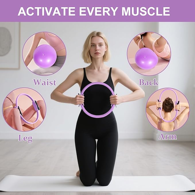 Pilates Ring Set with Resistance Bandsβ Anti-Slip Magic Circle Pilates Ring for Home Workouts, Full-Body Toning, Strength Training for Women 14PCS