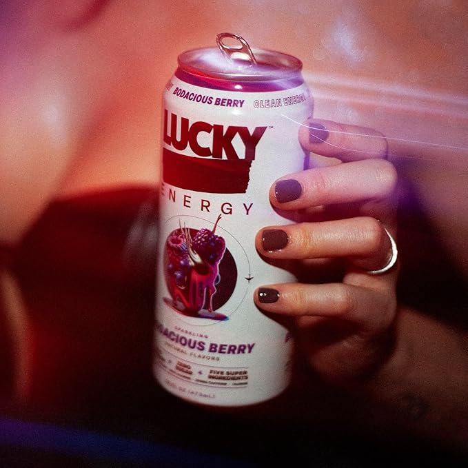 Lucky Energy Sugar Free Energy Drinks 16 Fl Oz Cans (12-Pack) Healthy Energy Drink. Bodacious Berry with Maca, Ginseng, Taurine, Beta-Alanine, 200mg Caffeine