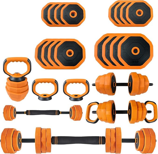 GarveeLife 4-in-1 Adjustable Dumbbell Set, Weight Set Used as Dumbbell, Barbell, Kettlebells & Push up Stand, Home Gym Fitness Exercise Equipment for Men Women