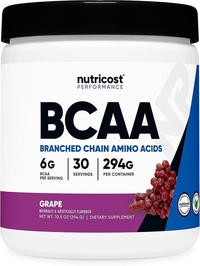 Nutricost BCAA Powder (Grape, 30 Servings) - Optimal 2:1:1 Ratio, Vegetarian, Non-GMO