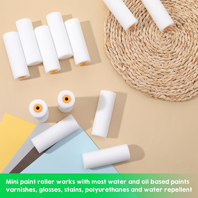 100 Pcs 4 Inch Foam Paint Roller High Density Foam Roller Mini Paint Roller Refills Paint Edger Tool for Walls Brings Smooth Finishes Flat Surfaces