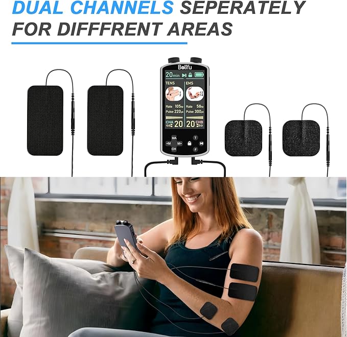 TENS EMS Unit Muscle Stimulator for Pain Relief Therapy - 4 in 1 TENS & EMS & Relax & Custom Frequency + Pulse - Muscle Massager 36 Modes 20 Intensity, Memory & Favorites Function with 600mAh Battery