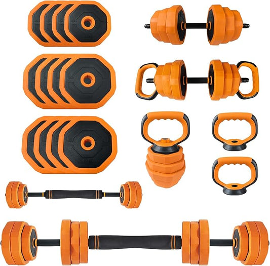 GarveeLife 4-in-1 Adjustable Dumbbell Set, Weight Set Used as Dumbbell, Barbell, Kettlebells & Push up Stand, Home Gym Fitness Exercise Equipment for Men Women