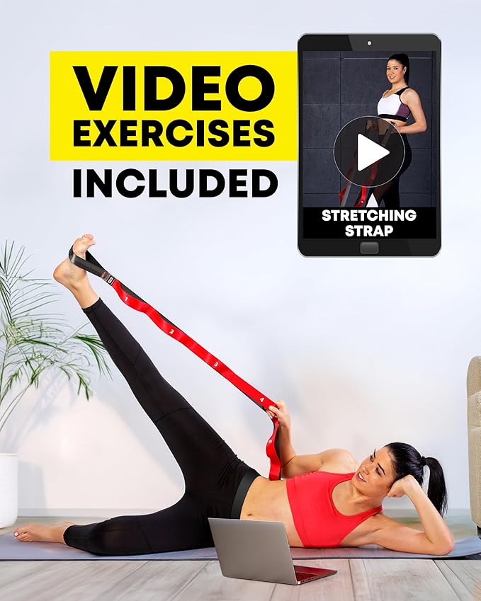 Stretching Strap with Loops - Non Elastic Stretch Band for Physical Therapy, Yoga Strap for Stretching Equipment, Stretch Bands for Exercise and Flexibility - Fascia, Hamstring & Leg Stretcher Belt