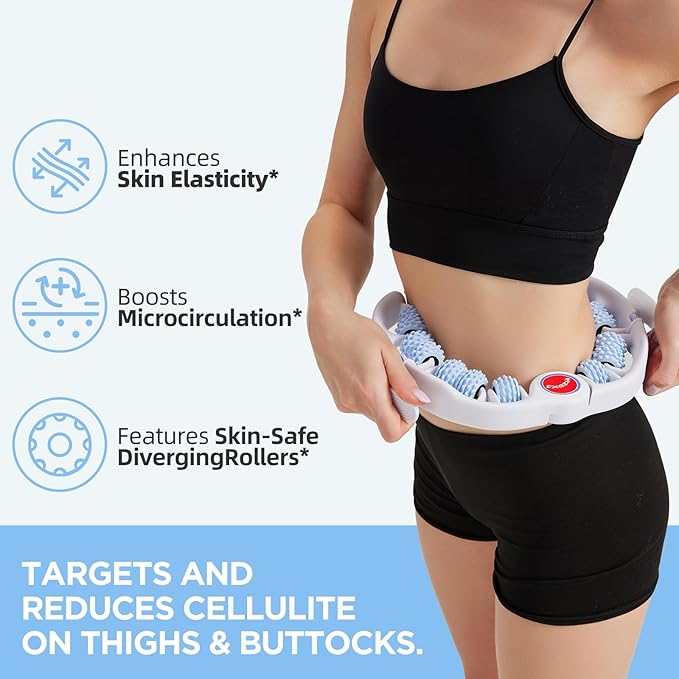 Cellulite Massage Tool Muscle Roller - Deep Fascia Massager & Dimpled Skin Remover for Legs, Thighs & Buttocks - Anti-Cellulite Roller, Smooth Skin, Pain Reliefs (Blue)