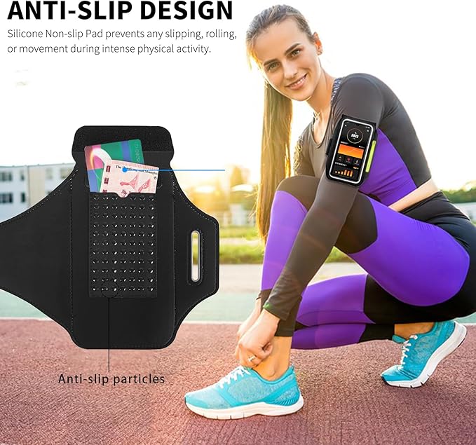 Running Armband with Earphone Bag Cell Phone Armband for iPhone 16 15 Pro 14 Plus 13 11 XR XS, Galaxy S24/S10 Water Resistant Sports Phone Holder Case & Zipper Slot Car Key Holder for 6.9 inch Phone