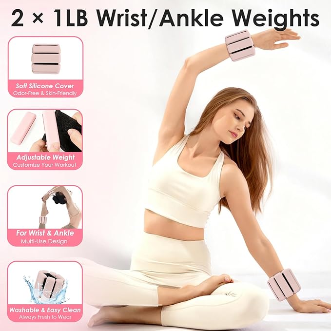 MIELIA 16 PCS Pink Pilates Ring and Ball Set for Women Home Gym, 15-Inch Magic Circle Yoga Ring, Adjustable Ankle Wrist Weights, Sliding Disc, Complete Fitness Equipment for Toning