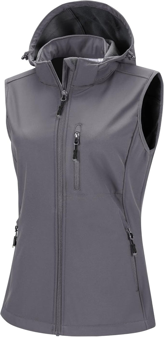 33,000ft Women's Hooded Lightweight Softshell Vest Fleece Lined Windproof Zip Up Sleeveless Jacket for Hiking Golf Running
