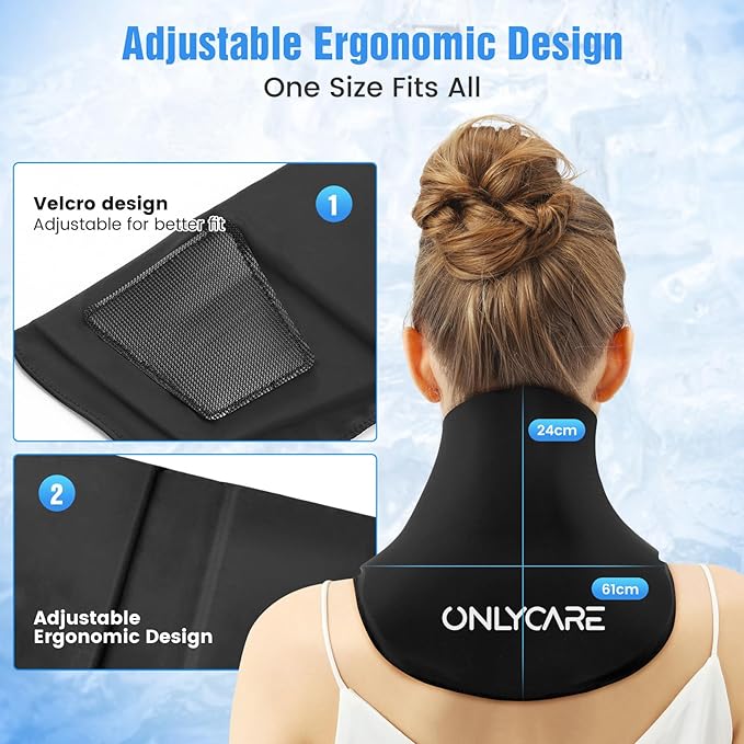 ONLYCARE Neck Ice Pack Wrap Gel - Upgraded Ice Packs for Neck Reusable, Hot and Cold Compress, Relief of Pain, Swelling, Sprains, Office Pressure