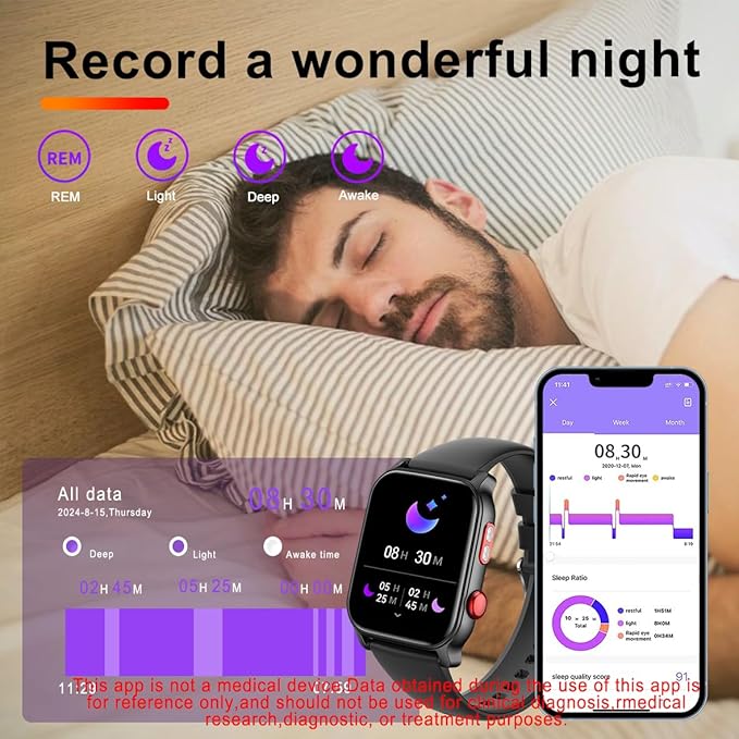 QTLLBT 9 Languages Translation Watch Smart Watch Bluetooth Call (Answer Make Calls) Fitness Tracker IP68 Waterproof 100+ Sports Heart Rate Sleep Android iPhone Men and Women Smart Watch (Black)