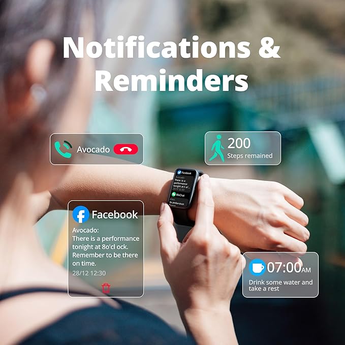 Fitness Tracker Watch for Men & Women, 1.47" HD with Bluetooth, 24/7 Heart Rate & Blood Oxygen Monitor, Sleep & Step Counter, 100+ Sports Modes, IP68 Waterproof, Compatible with Android iOS Black