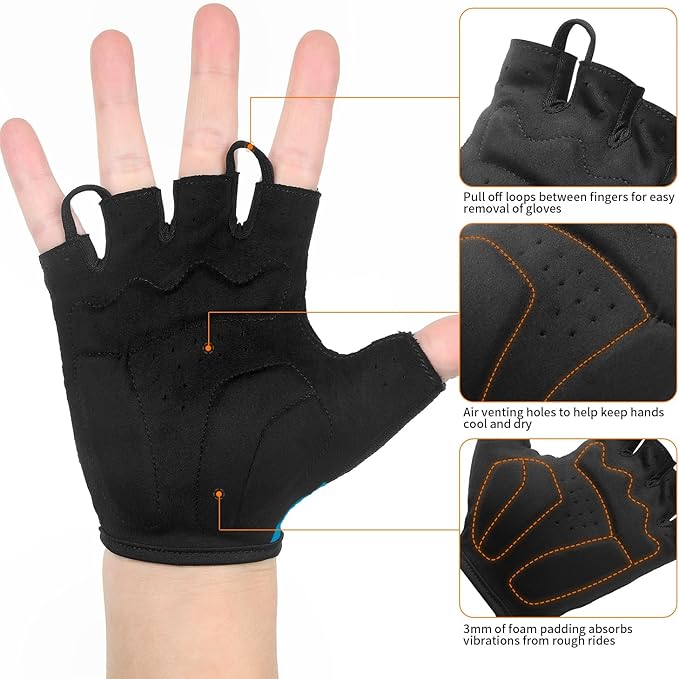 Cycling Gloves for Men Women Padded Mountain Bike Gloves Lightweight Half Finger Gloves Anti-Slip Shock-Absorbing for MTB Road Biking Fitness
