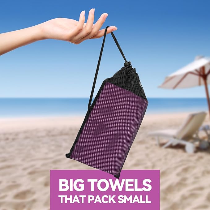 Microfiber Beach Towel-Perfect for Travel, Sports, Camping, Swimming, Yoga, Gym- Quick Dry, Sand Free, Compact, Lightweight, Absorbent (Purple,Large(160x90cm, 63x35”))