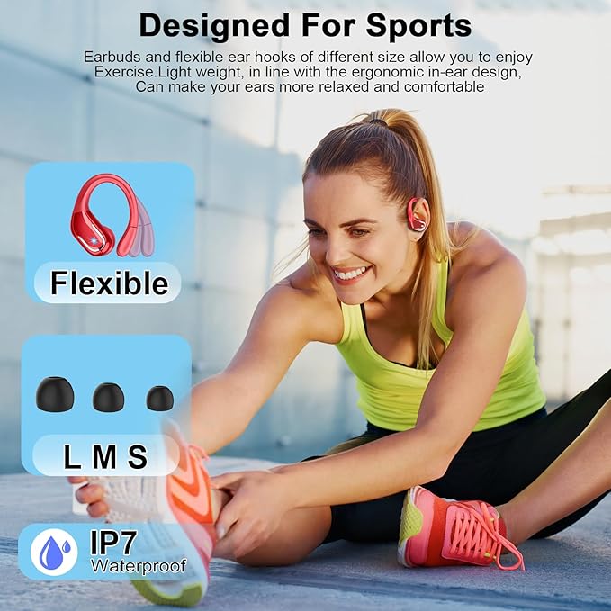 Wireless Earbud, Bluetooth 5.4 Headphones 75Hrs Playtime, Bluetooth Earbuds Deep Bass Noise Cancelling Mic, Over Ear Buds with Sport Earhooks, IP7 Waterproof Wireless Earphones for Workout/Running/Gym
