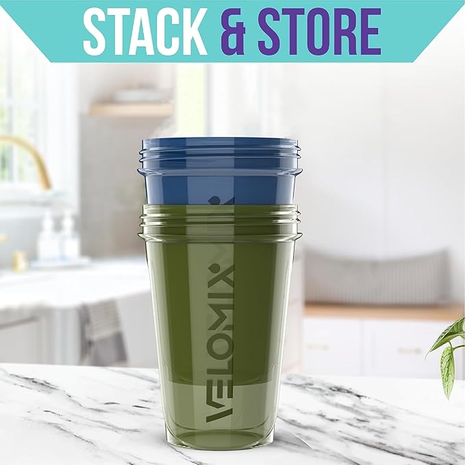 VELOMIX -2 Pack- 20 oz Protein Shaker Bottles for Protein Mixes - 2x Wire Whisk | Leak Proof Shaker Cups for Protein Shakes and Pre Workout | Protein Shaker Bottle Pack (Green/Blue)