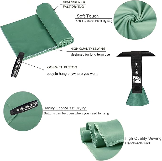 Tian qing Microfiber Towel Set, 3 Piece, Fast Drying, Soft Touch, Lightweight, Multiple Sizes for Beach, Camping,Gym, Hiking,Pool,Yoga,Travel (Turquoise, Large)