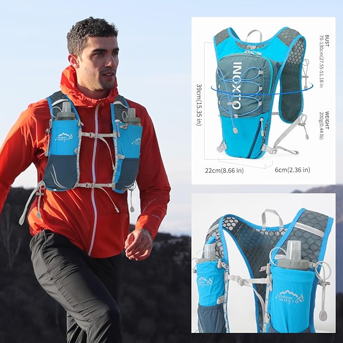 Running Vest for Women Men, Adjustable Chest Straps Running Hydration Vest with 500ml Soft Flask, Lightweight Breathable Reflective Hydration Backpack for Hiking