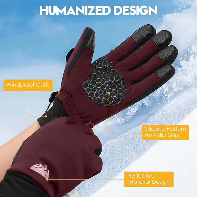 Bruvoalon Winter Gloves for Women & Men, 3M Thermal Insulation, Lycra Fabric, Windproof, Touchscreen, Anti-Slip, Cold Weather