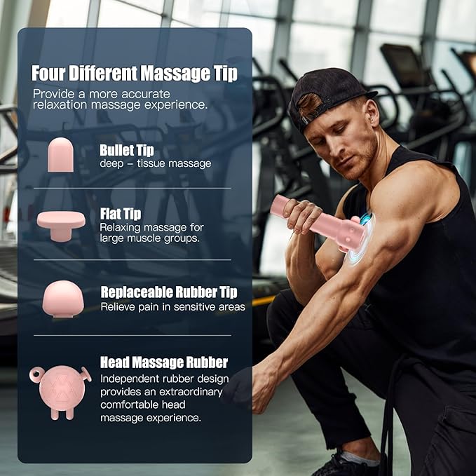 Massage Gun, Deep Tissue Back Massage for Athletes for Pain Relief, Percussion Massager with 3 Massages Heads & 8500 RPM Brushless Motor, Gifts for Muscle, Pink